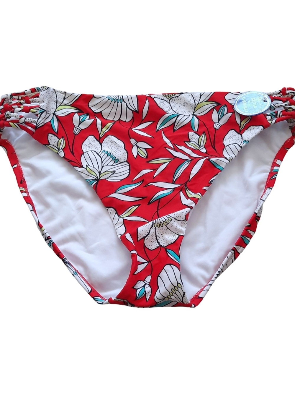 Swimsuits For All Red Floral Bikini Bottoms with Braided Sides